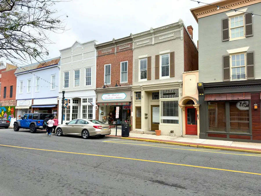 Historic storefronts along Race Street in downtown Cambridge, Maryland